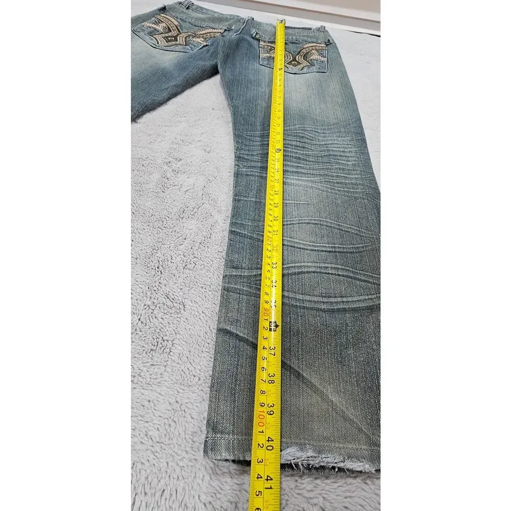 Raw Blue Jeans, Rare, Vintage, Y2K, Embroidered, Streetwear, Mens Size 32/32